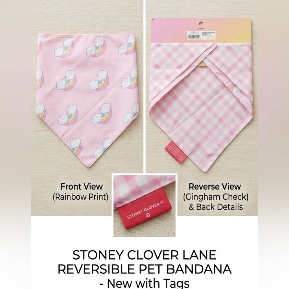 Stoney Clover Lane Pink Bib with Rainbow and Gingham for dog